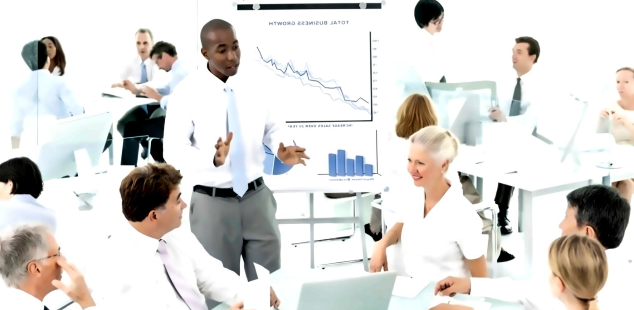 Teilnehmer analysieren Wirtschaftsdaten am Laptop